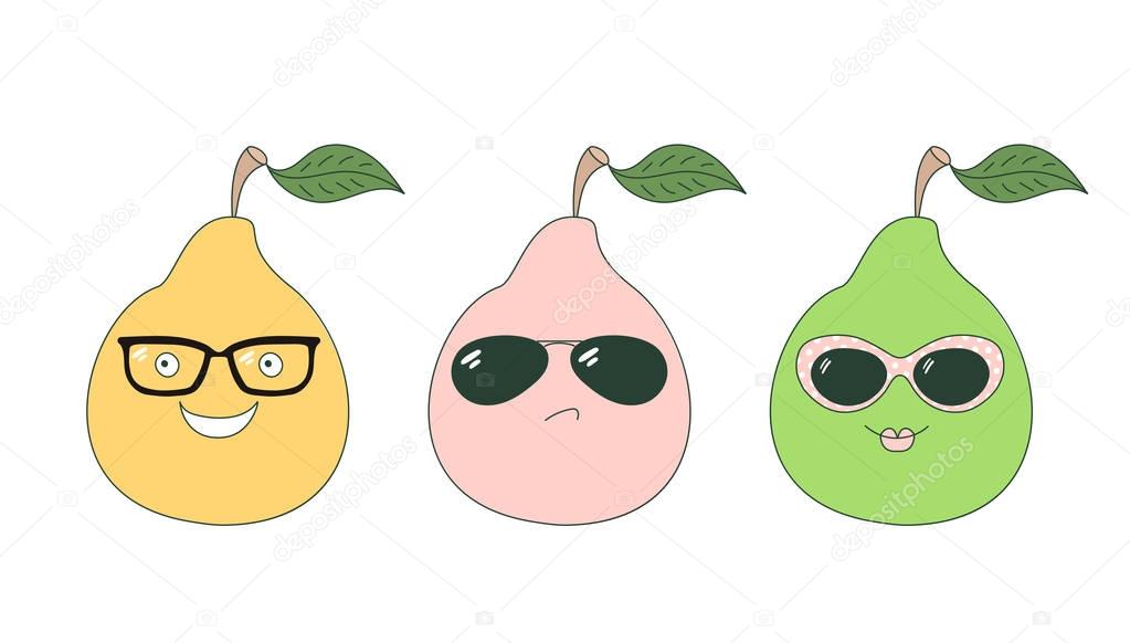 Hand drawn vector illustration of cute fruit in sunglasses poster