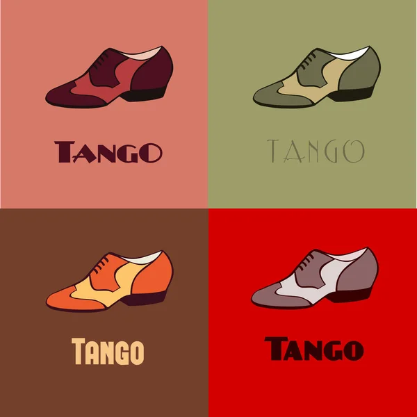 Scarpe da ballo argentine disegnate a mano poster con set di scarpe da uomo in colori vintage, con parola tango . — Vettoriale Stock