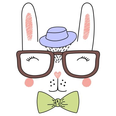 Gözlük ve şapka poster sevimli tavşan