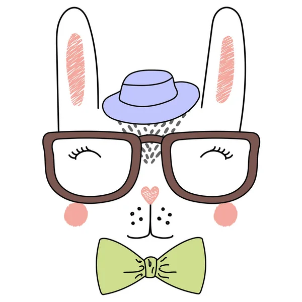 Cute rabbit in glasses and hat poster — Stock Vector