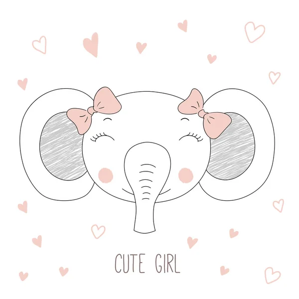 Lindo elefante chica retrato — Vector de stock