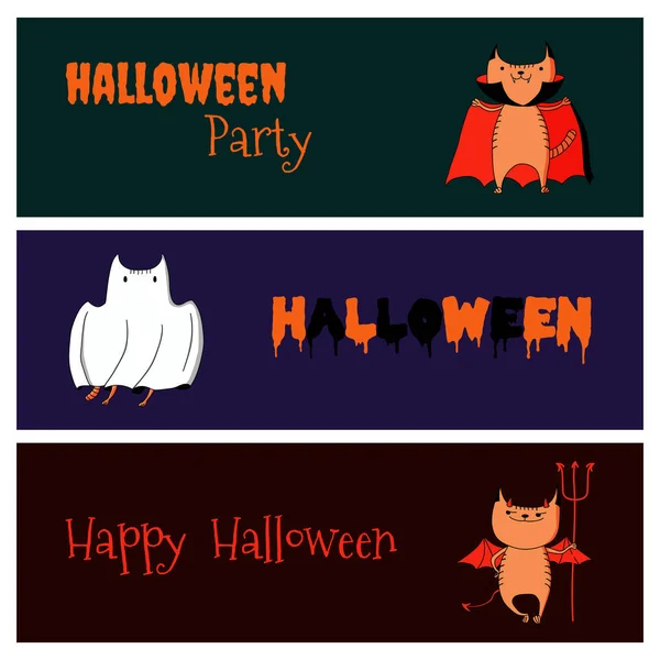 Halloween divertido gatos banners — Archivo Imágenes Vectoriales