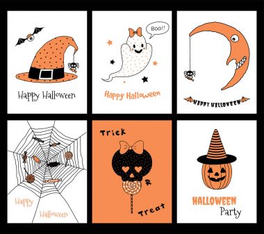 Cadılar Bayramı tebrik kartları kümesi