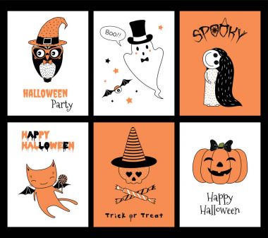 Cadılar Bayramı tebrik kartları kümesi