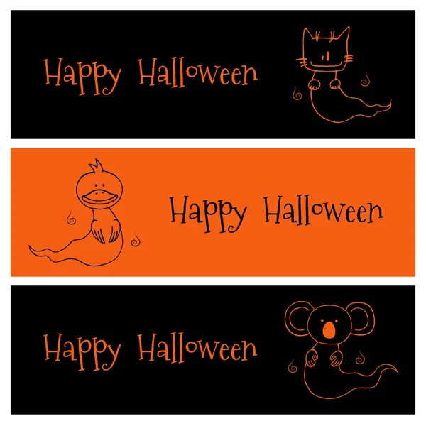 Halloween ghost djur banderoller — Stock vektor