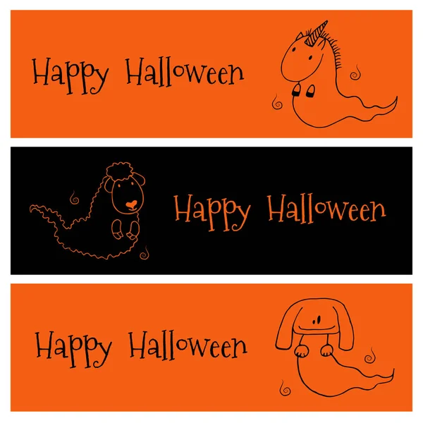 Banderas de animales fantasmas de Halloween — Vector de stock