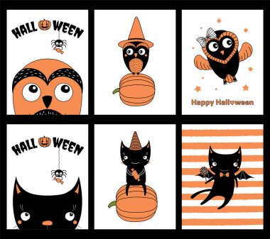 Cadılar Bayramı tebrik kartları kümesi