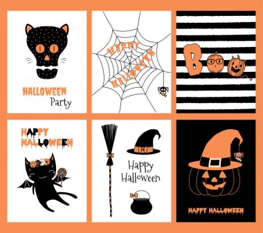 Cadılar Bayramı tebrik kartları kümesi