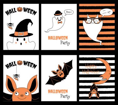 Cadılar Bayramı tebrik kartları kümesi