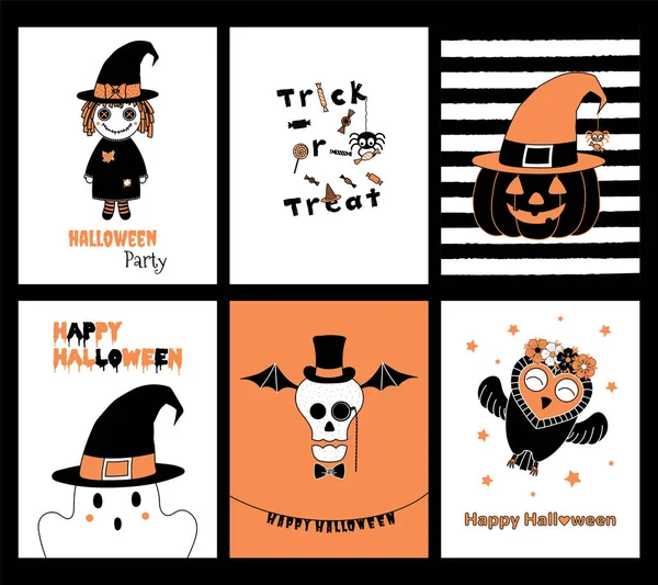 Conjunto de Cartões de Cumprimentos de Halloween —  Vetores de Stock