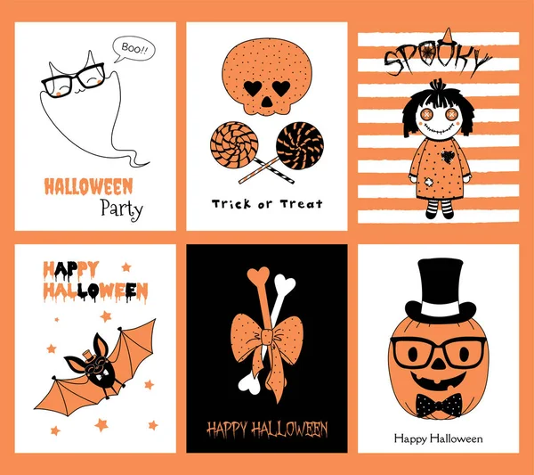 Uppsättning av Halloween gratulationskort — Stock vektor