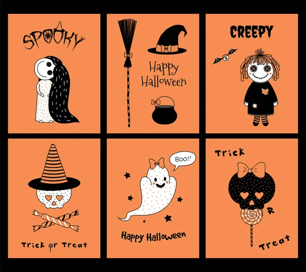 Uppsättning av Halloween gratulationskort — Stock vektor
