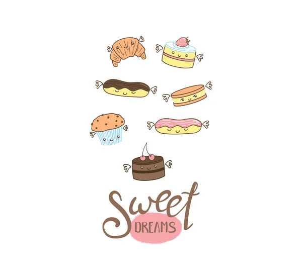 Sweet dreams pastries poster — Stock Vector