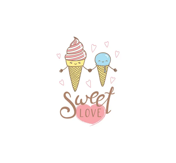 Dulce amor helado conos cartel — Vector de stock