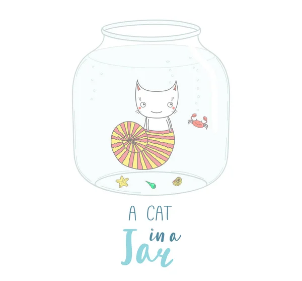A cat in a jar illustration — Stock Vector