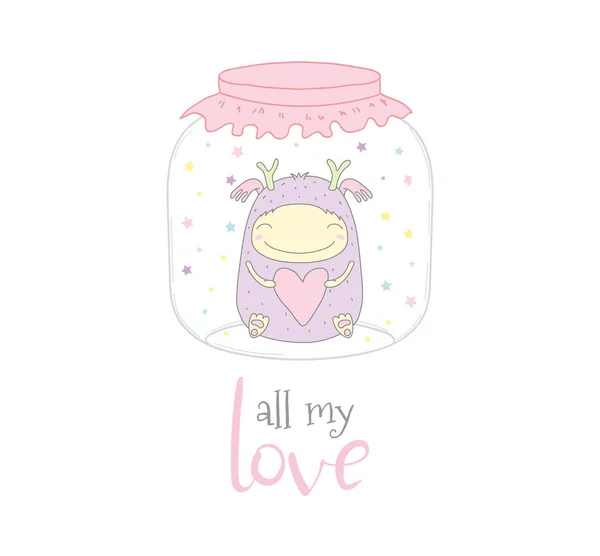 All meine Liebe Monster ein Glas Illustration — Stockvektor