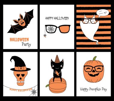 Cadılar Bayramı tebrik kartları kümesi