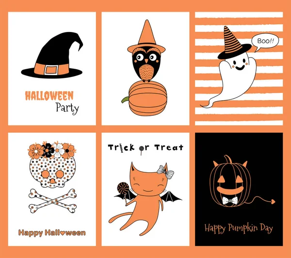 Ensemble de cartes de vœux Halloween — Image vectorielle