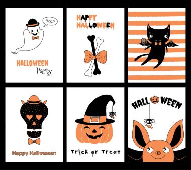 Cadılar Bayramı tebrik kartları kümesi