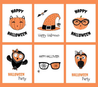 Cadılar Bayramı tebrik kartları kümesi