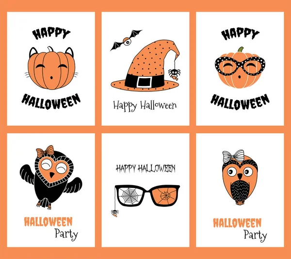 Conjunto de Cartões de Cumprimentos de Halloween — Vetor de Stock