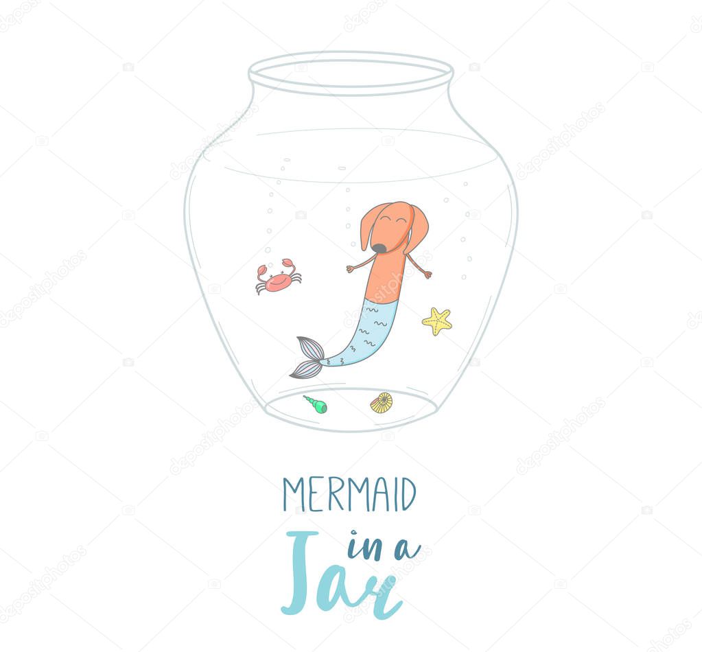 Mermaid in a jar illustration