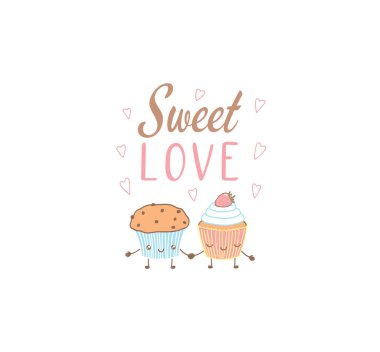Tatlı aşk kurabiye ve cupcake poster