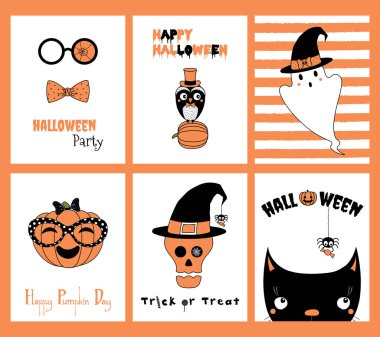 Cadılar Bayramı tebrik kartları kümesi