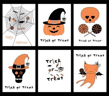 Cadılar Bayramı tebrik kartları kümesi