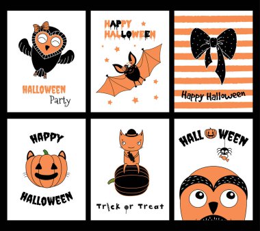 Cadılar Bayramı tebrik kartları kümesi