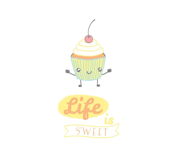 R illustrazione di un simpatico cupcake — Vettoriale Stock