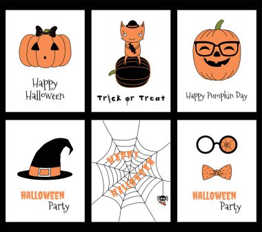 Cadılar Bayramı tebrik kartları kümesi