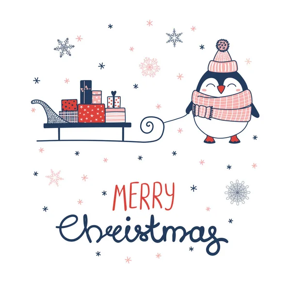 Weihnachtsgrußkarte mit einem Pinguin — Stockvektor