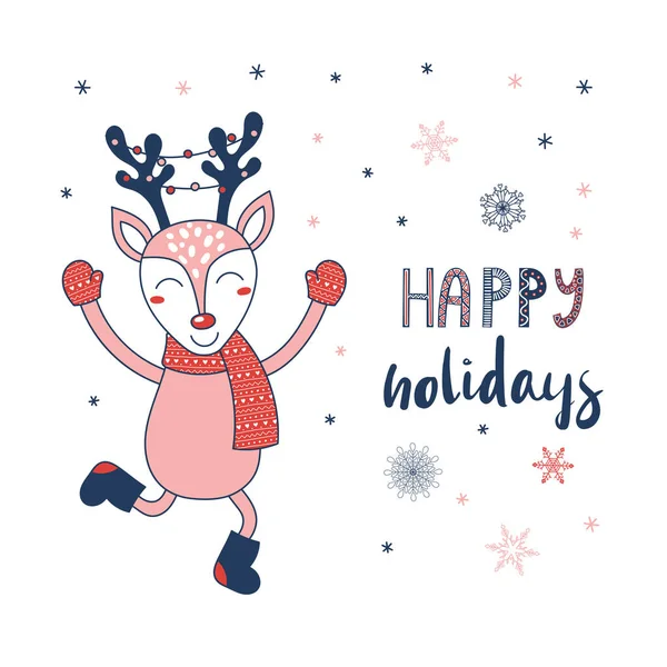 Vánoční přání s happy jelen — Stockový vektor