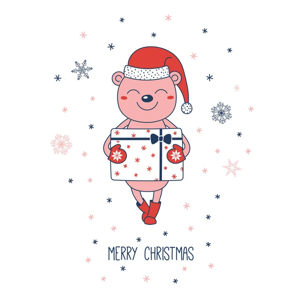 Weihnachtsgrußkarte mit einem Bären — Stockvektor