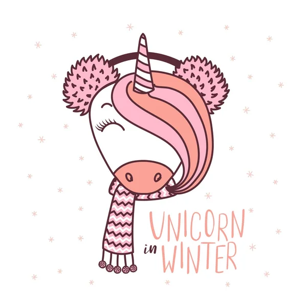 Cute unicorn in warm earmuffs — Stock Vector