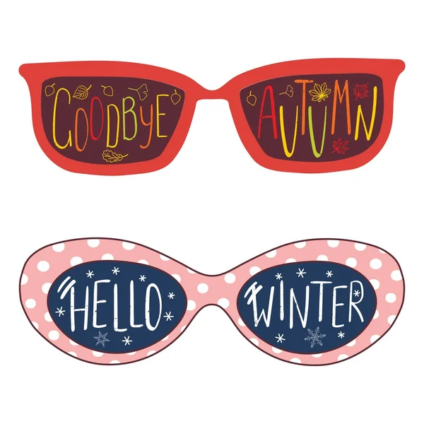 Goodbye Autumn, Hello Winter glasses — Stock Vector