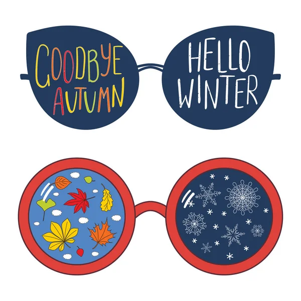 Vaarwel herfst Hallo Winter bril — Stockvector