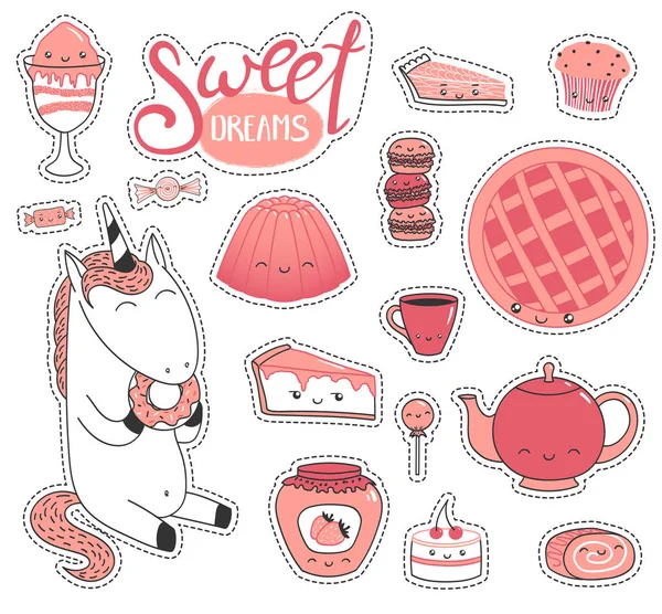 Sweet food stickers — Stock Vector