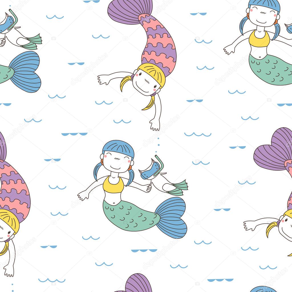 Seamless mermaids pattern