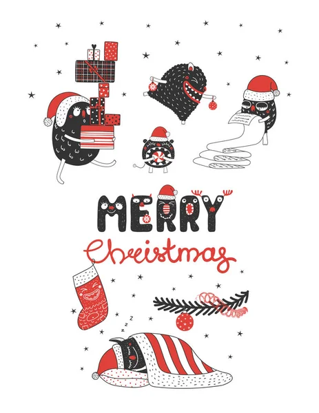 グリーティング カード クリスマス モンスター — ストックベクタ