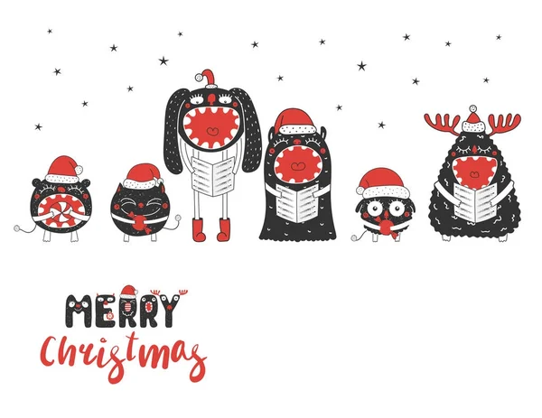 圣诞贺卡与可爱的怪物 — 图库矢量图片