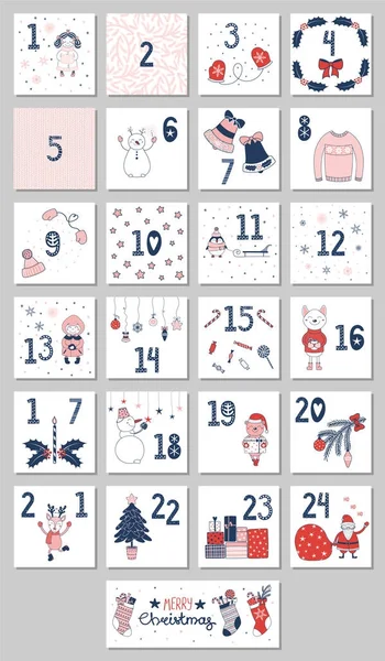 Adventní kalendář vánoční ilustrace — Stockový vektor