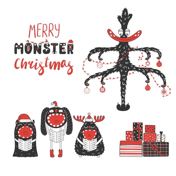 可爱的圣诞怪兽 — 图库矢量图片