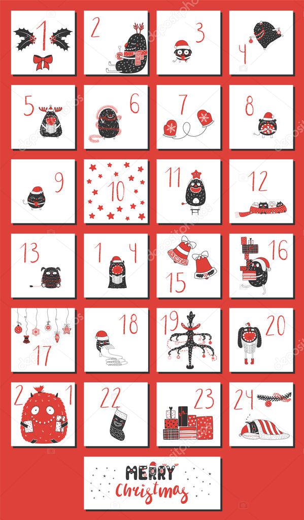 Advent calendar with cute monsters