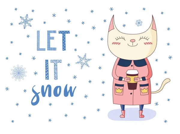 겨울 옷에 귀여운 고양이 — 스톡 벡터