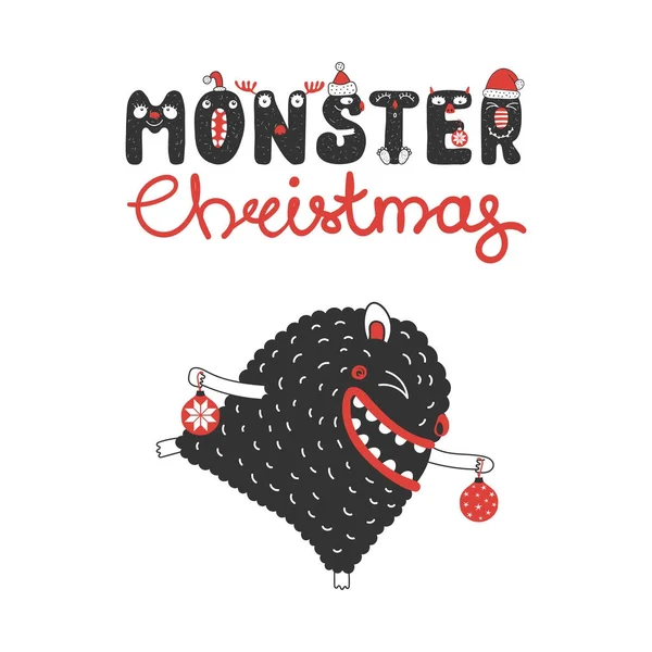 Christmas monster med ornament — Stock vektor