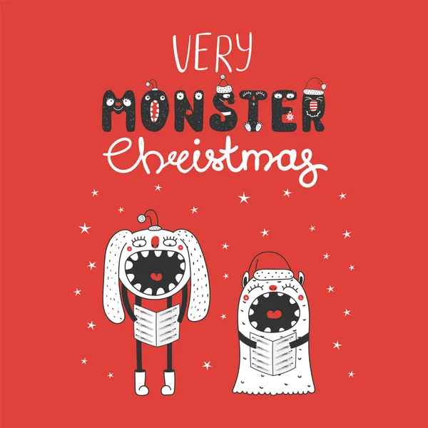 Monster som sjunger julsånger — Stock vektor