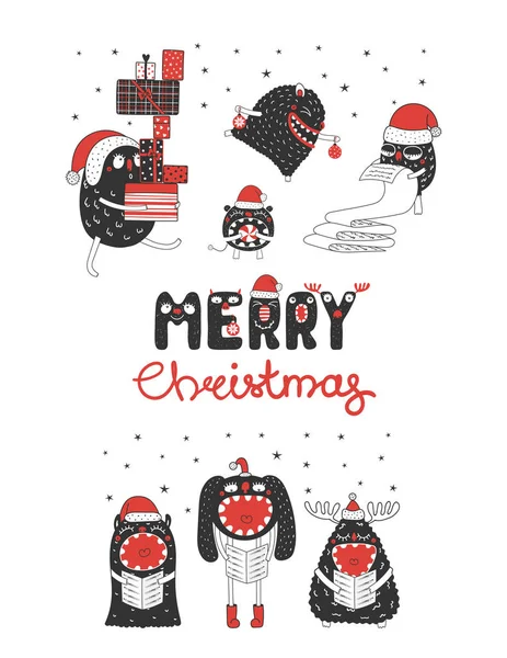 Christmas greeting card with monsters