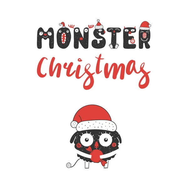 Monstre de Noël mignon et drôle — Image vectorielle
